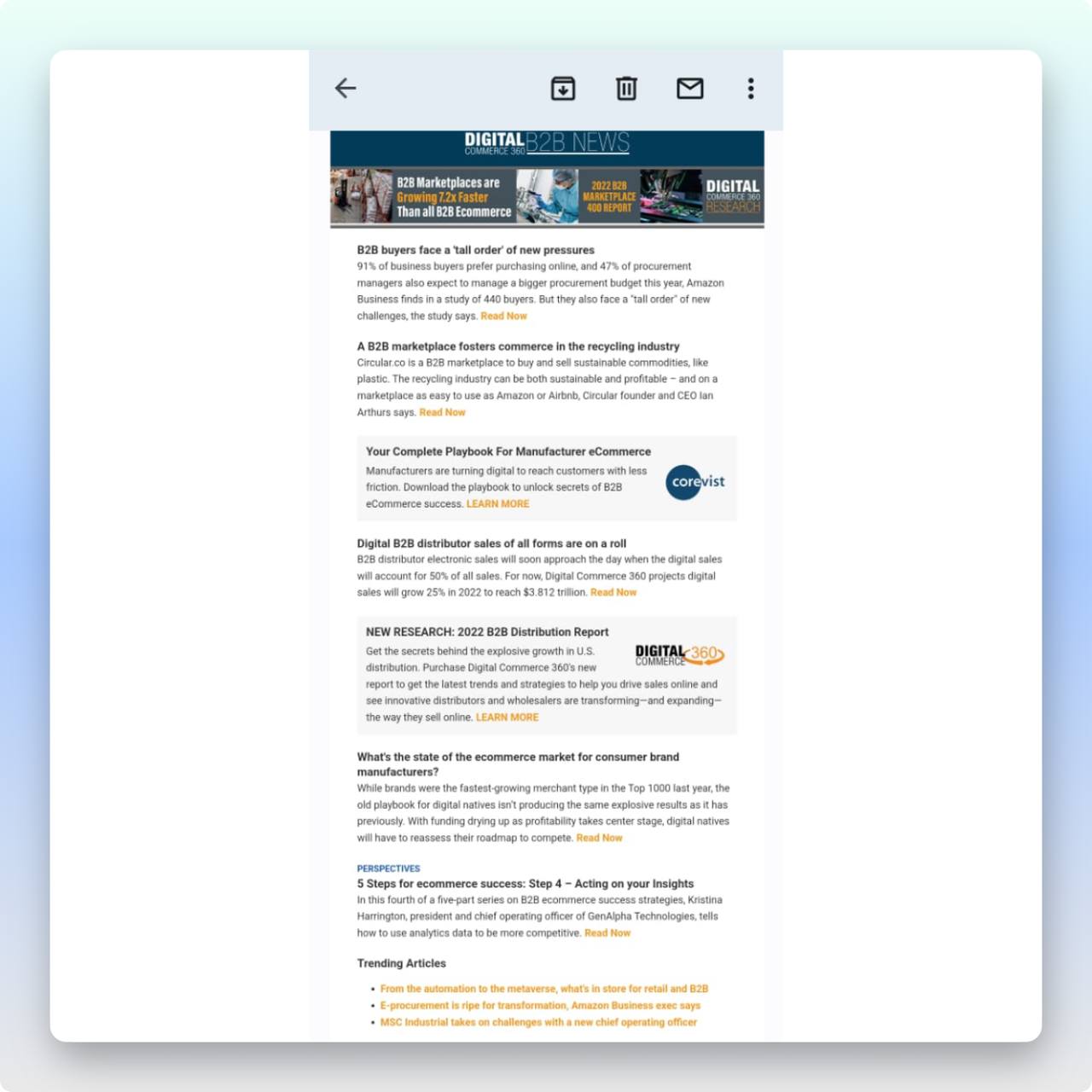 digital commerce newsletter mobile screenshot