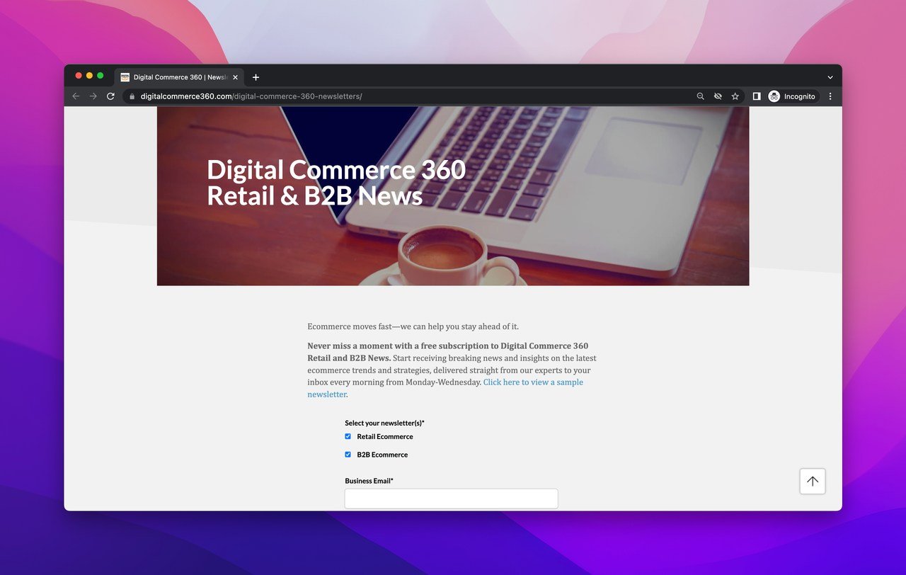 Digital commerce newsletter subscription page