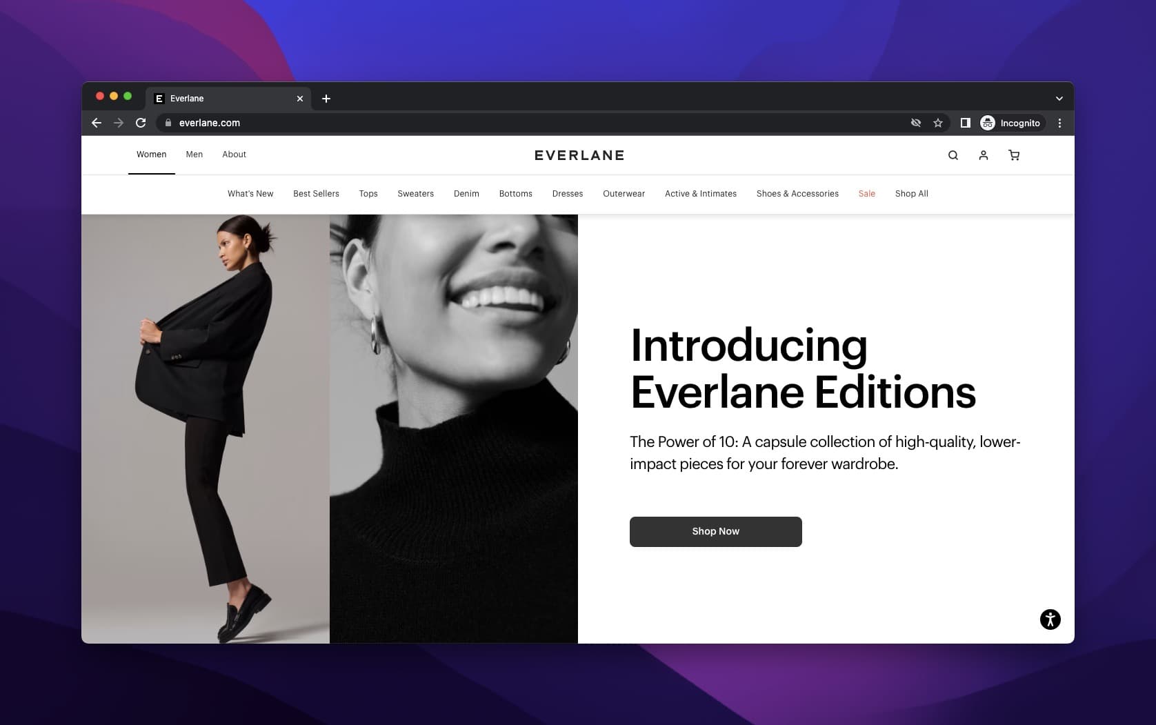 Everlane product headline with black and white tones