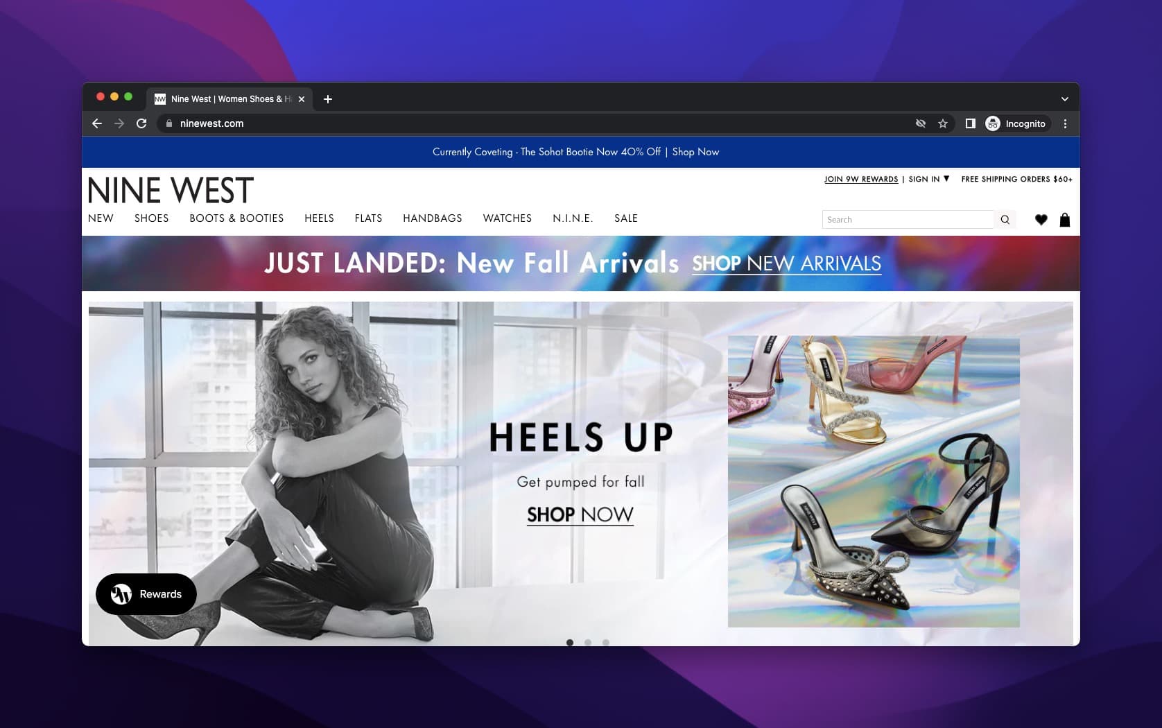 Nine West product headline promoting by a woman model wearing high heels