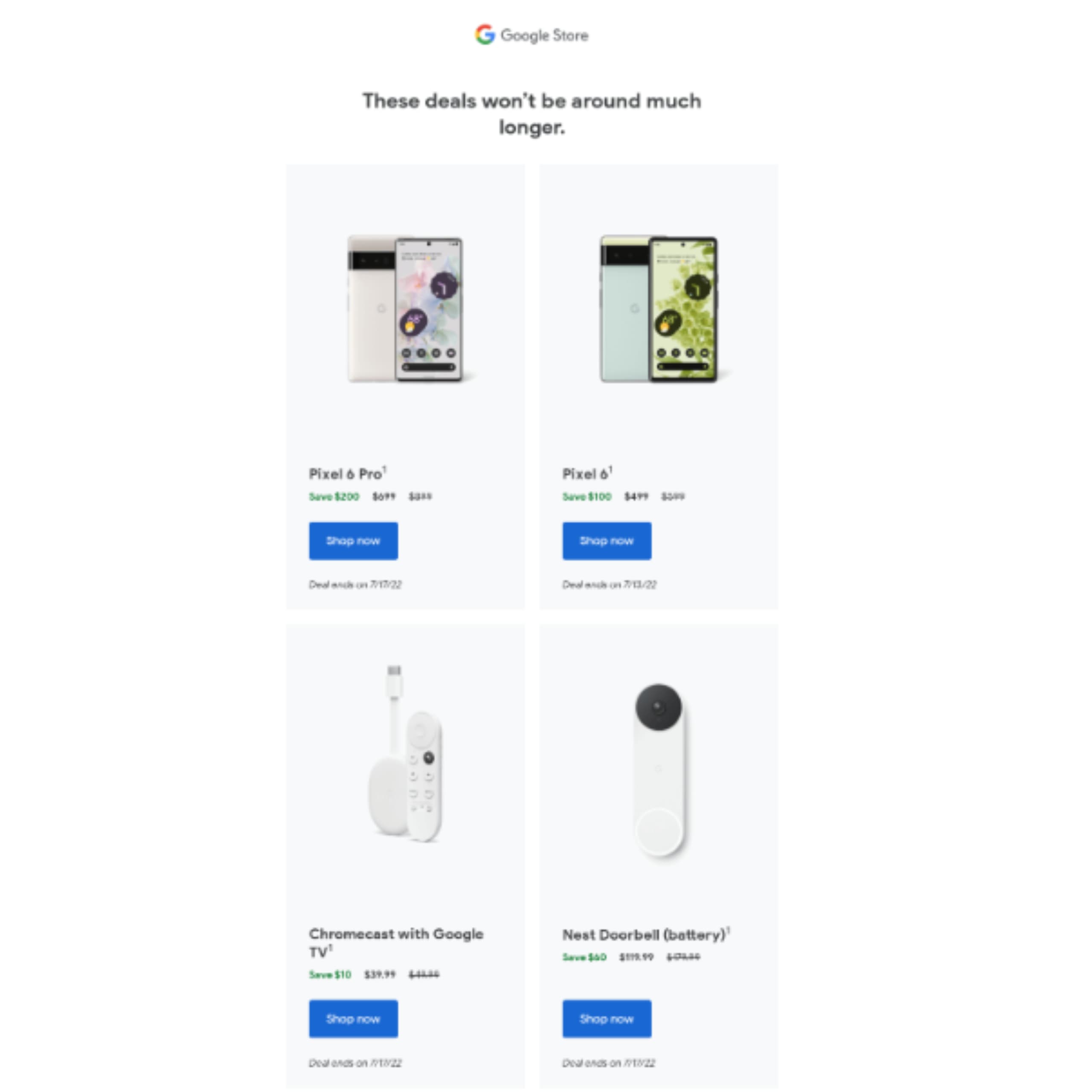 Google Store final call email with the products