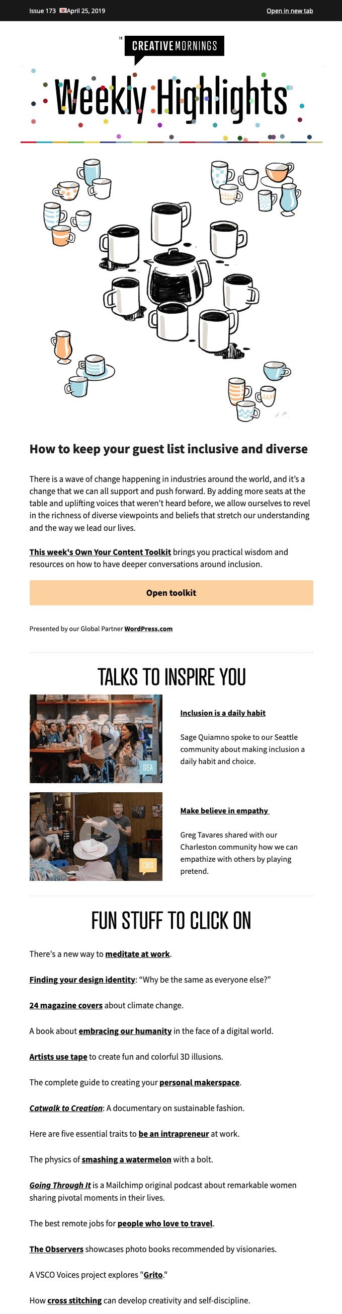 Creative Mornings newsletter