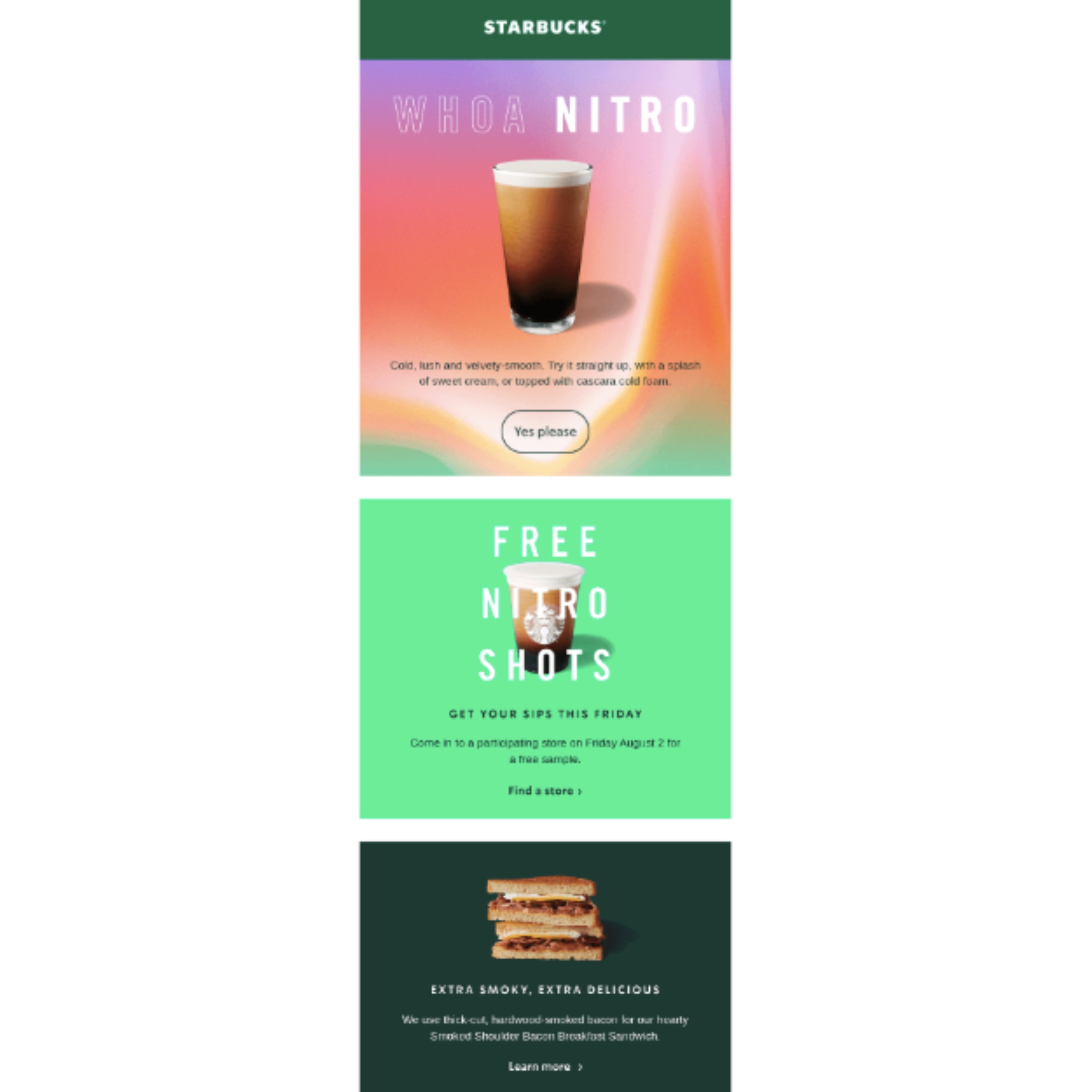 the first part of the Starbucks email promoting products