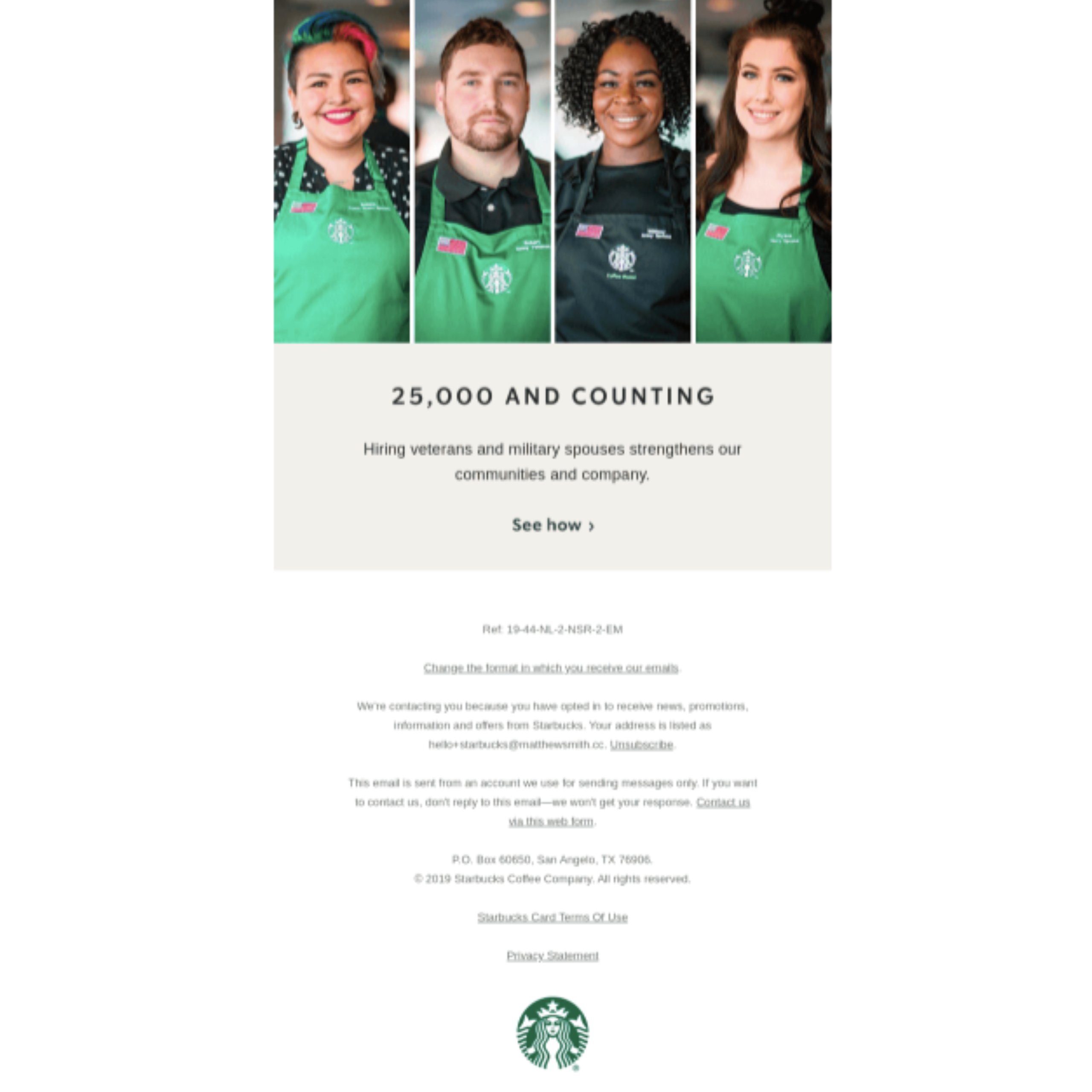 Starbucks promotion email's last part showing the employees