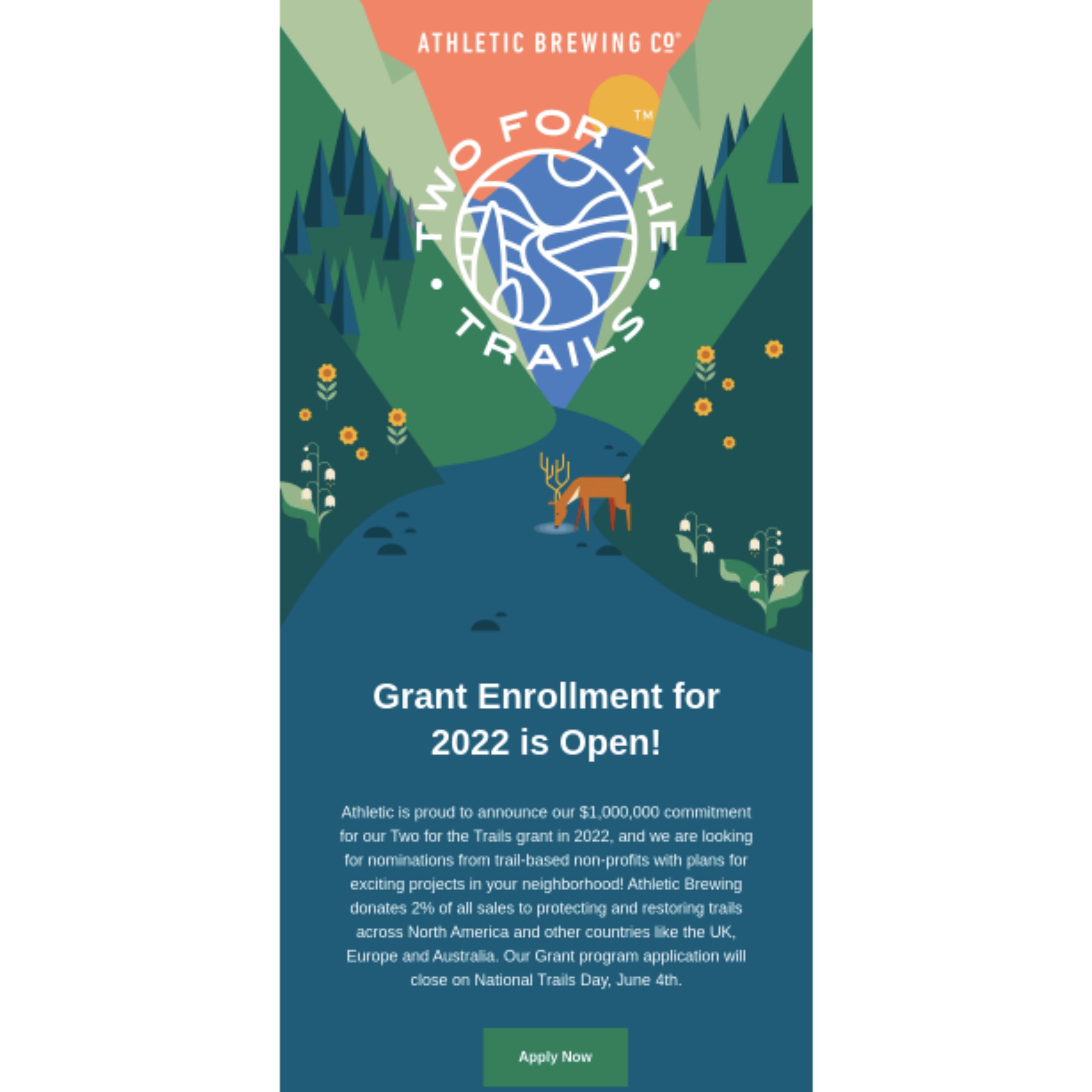 Athletic Brewing Co's email's first part declaring the Grant Enrollment