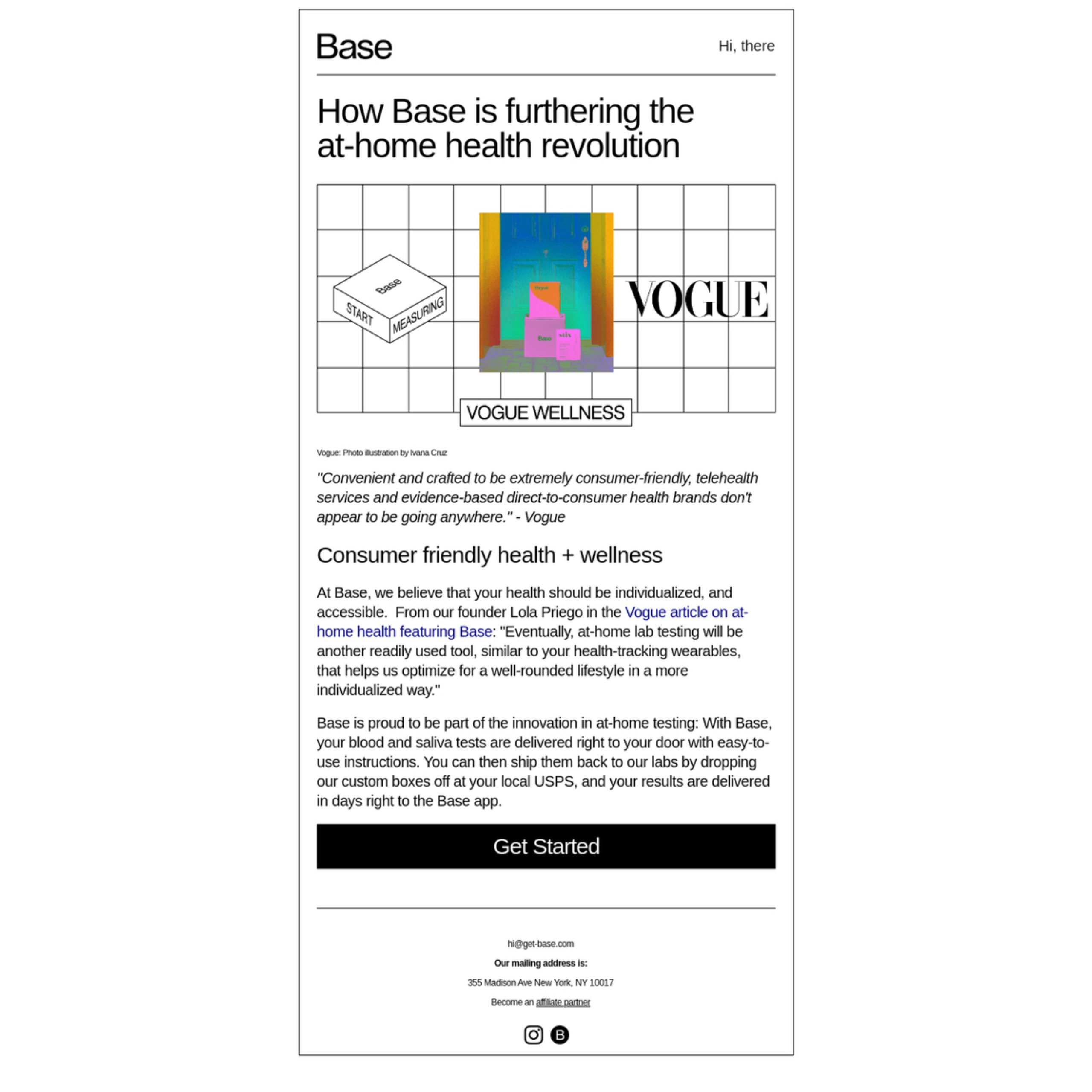 Vogue and Base health email with an illustrated email background