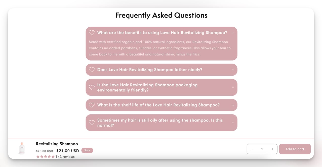 love hair faq section for post purchase experience