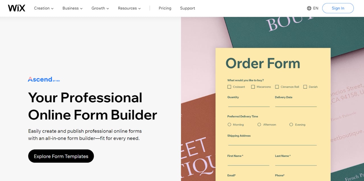 Wix form builder