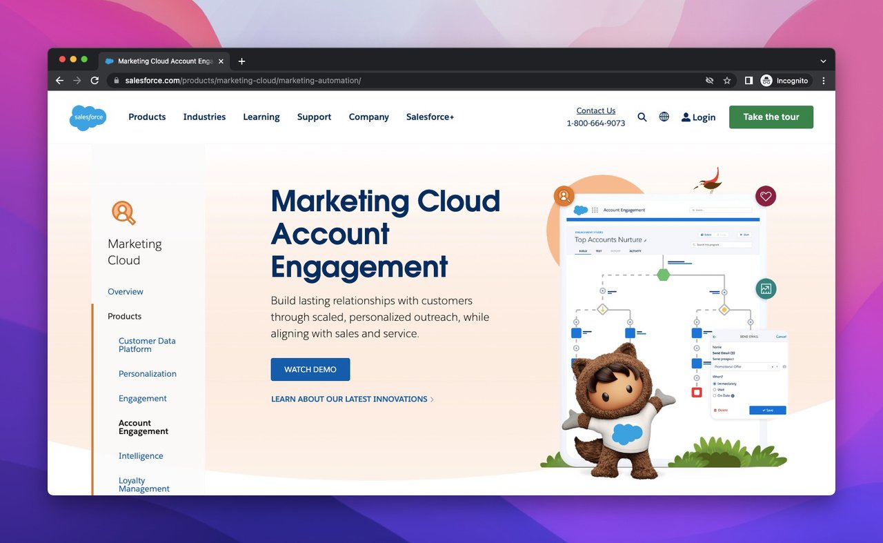 the homepage of Salesforce Pardot which is a marketing automation tool