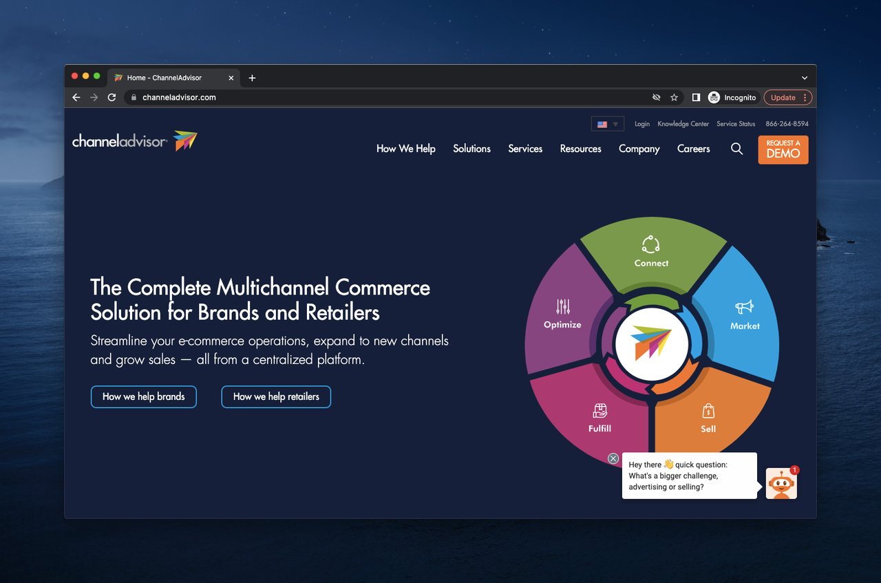 webpage of ChannelAdvisor, which is a multichannel ecommerce software