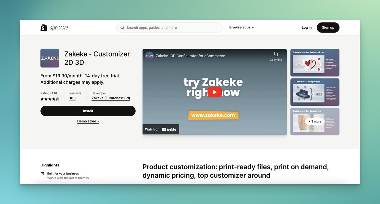 Zakeke product customizer app for Shopify