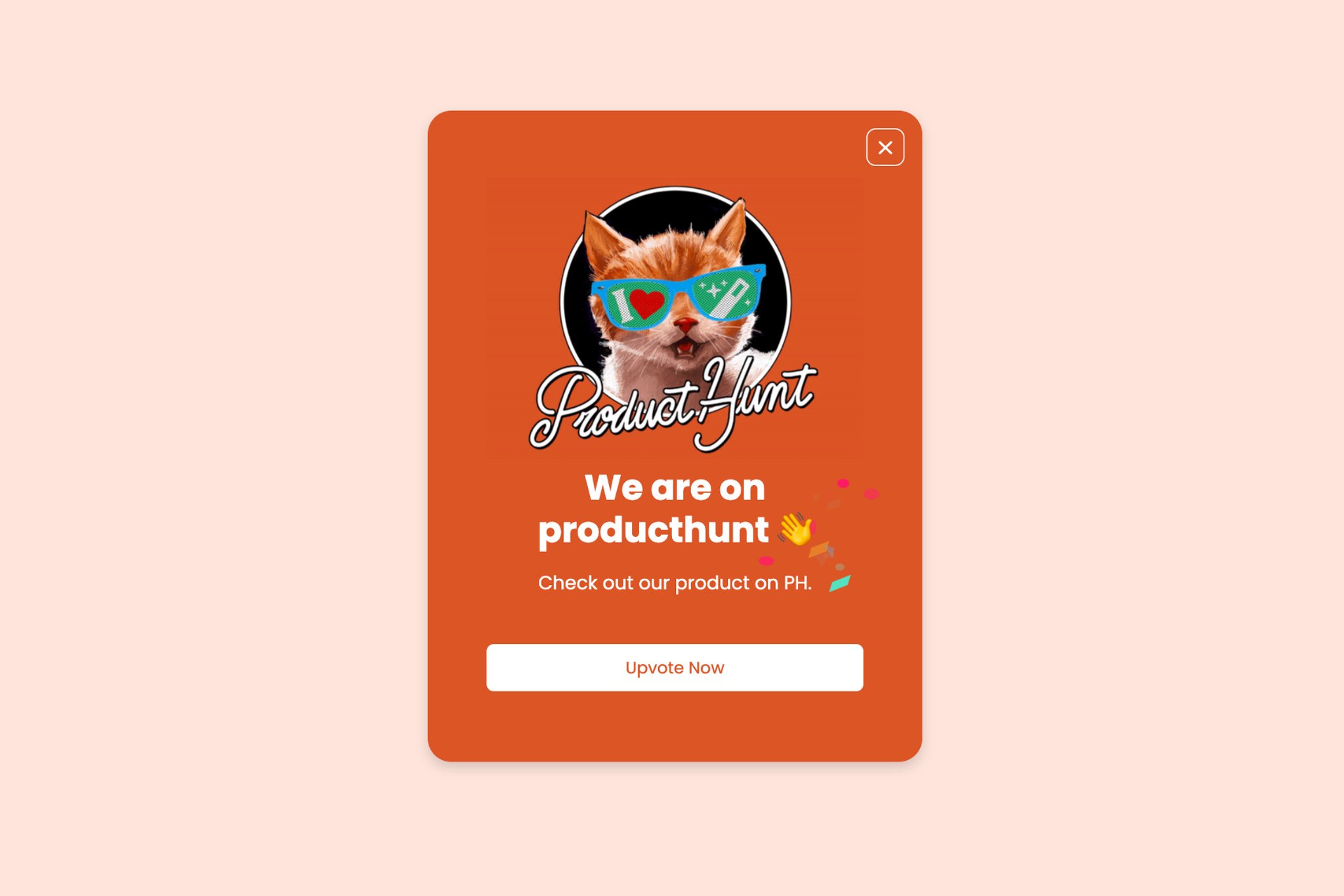 announcement popup example that says "We are on producthunt"