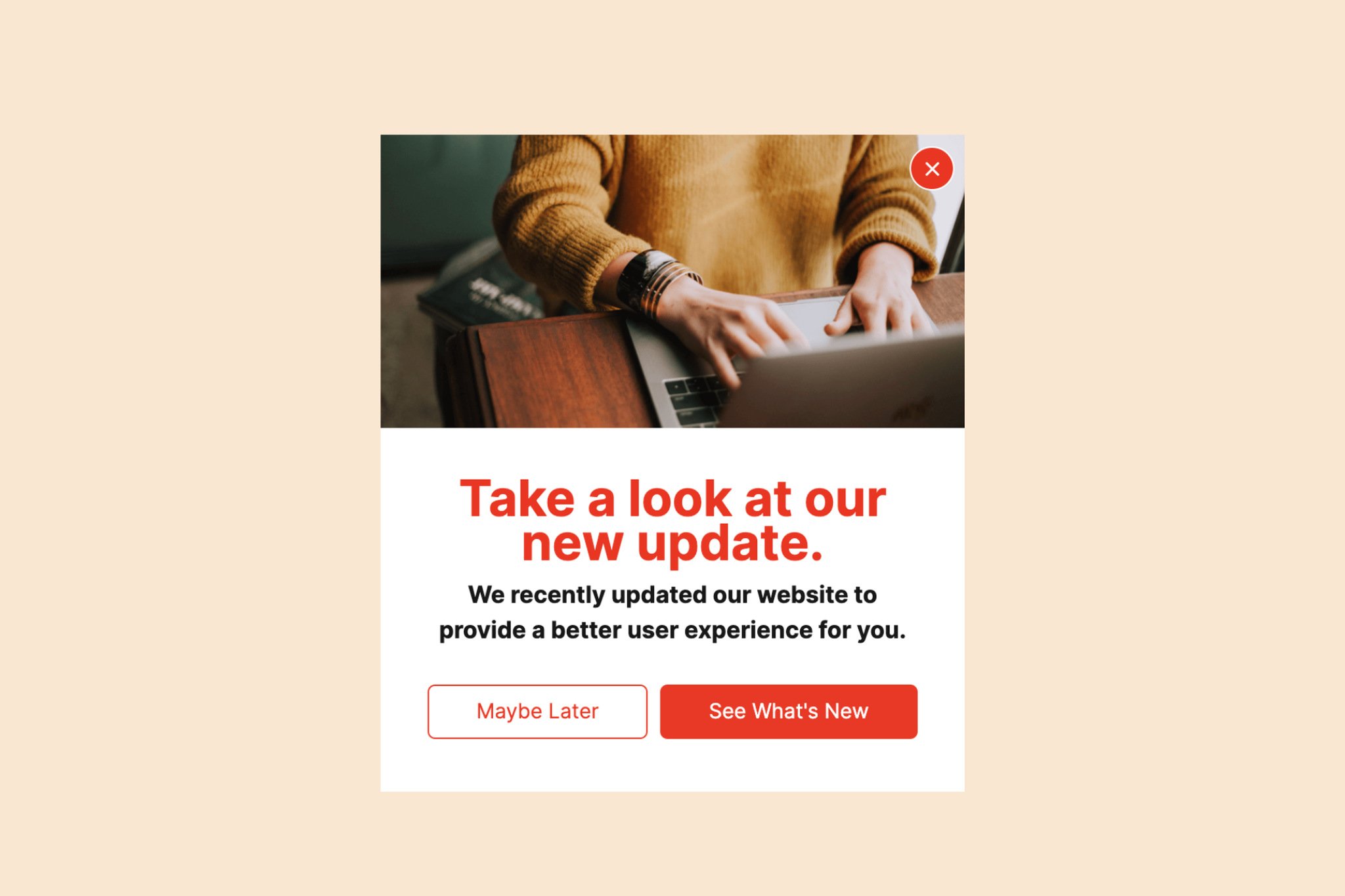 product update popup example with the headline "Take a look at our new update"