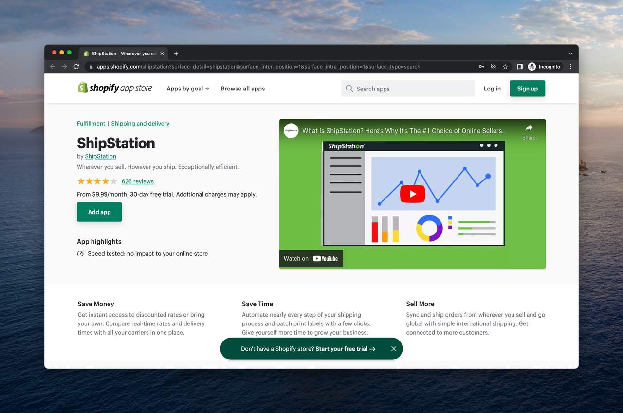 a screenshot of ShipStation app on Shopify apps store