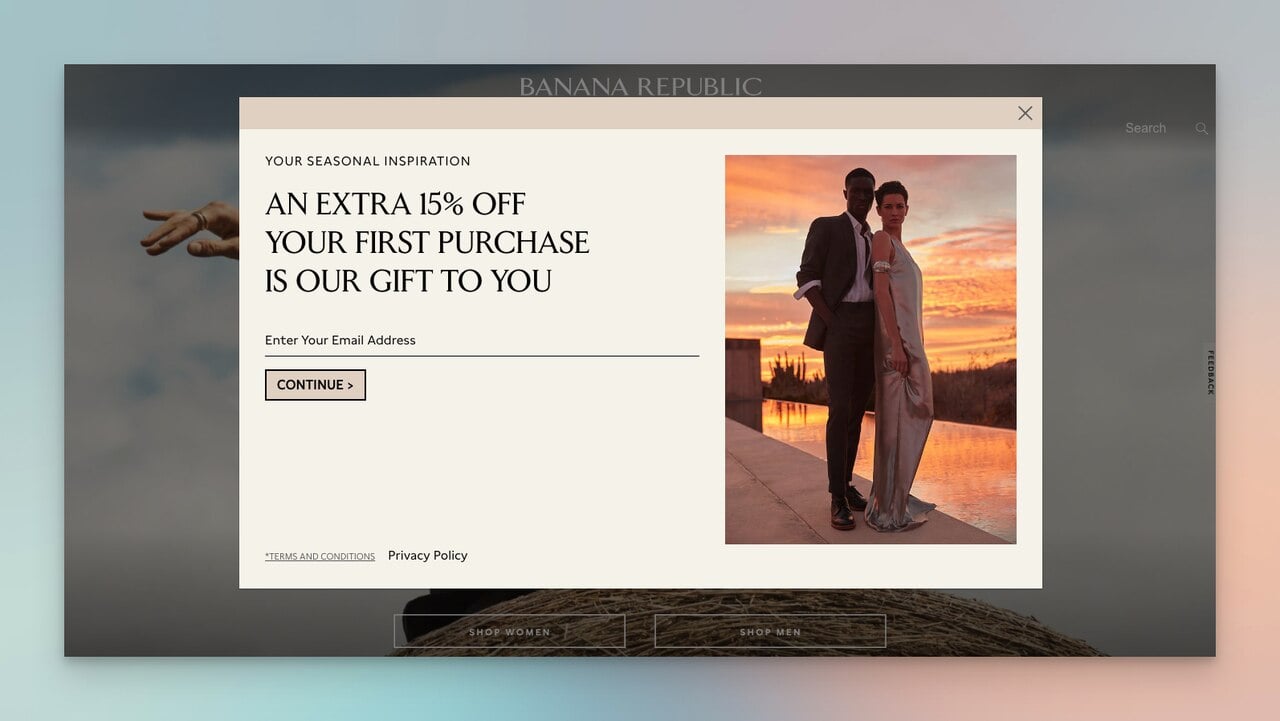 banana republic splash page example