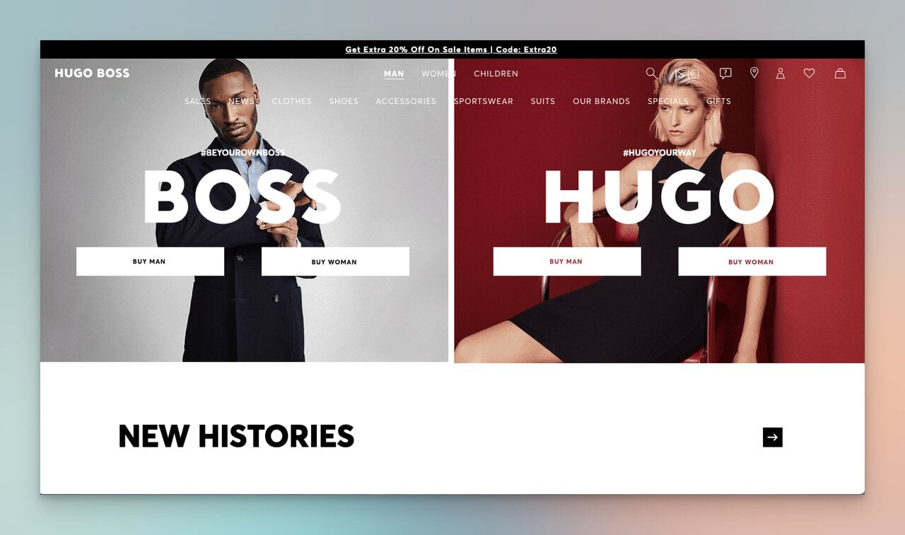 hugo boss splash page example