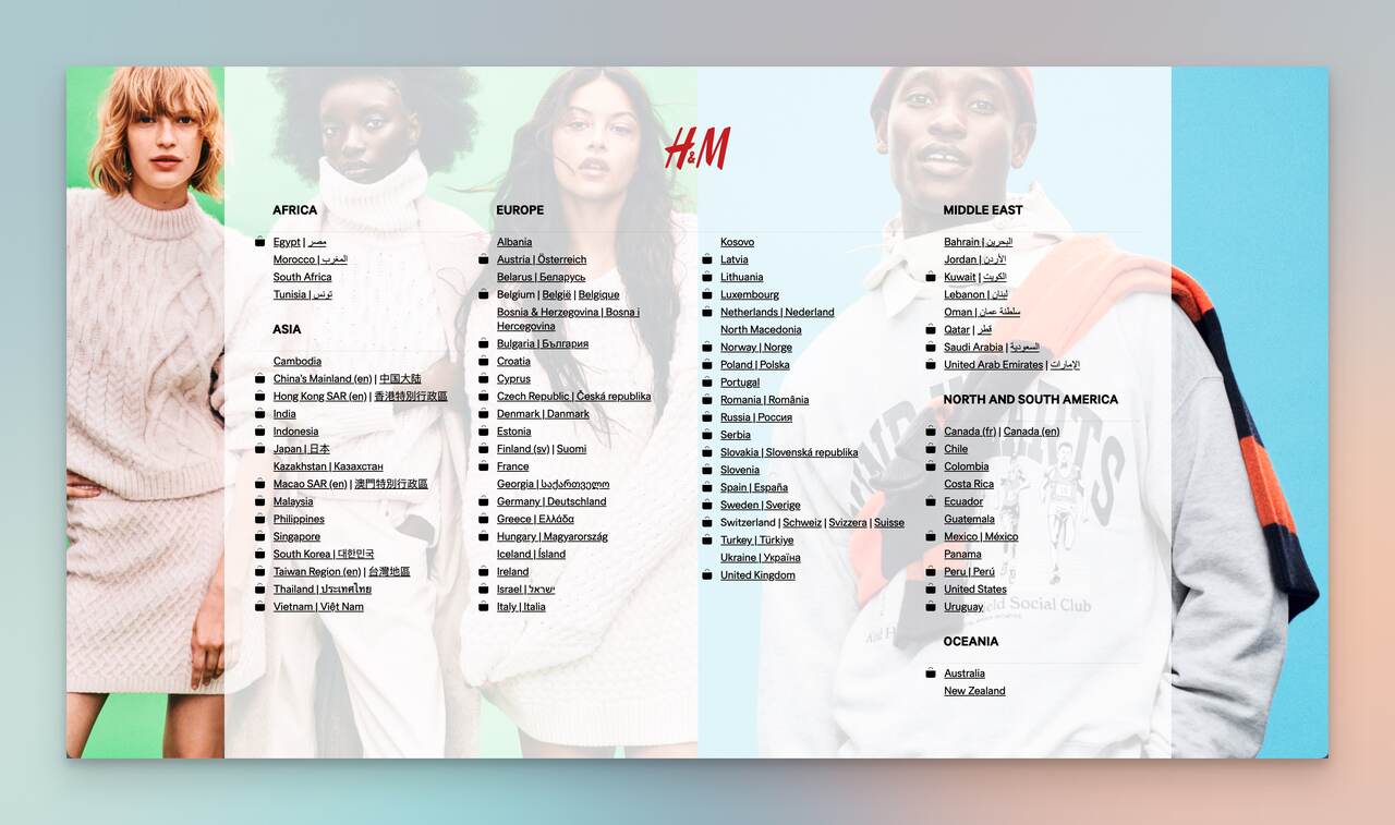 h and m splash page example