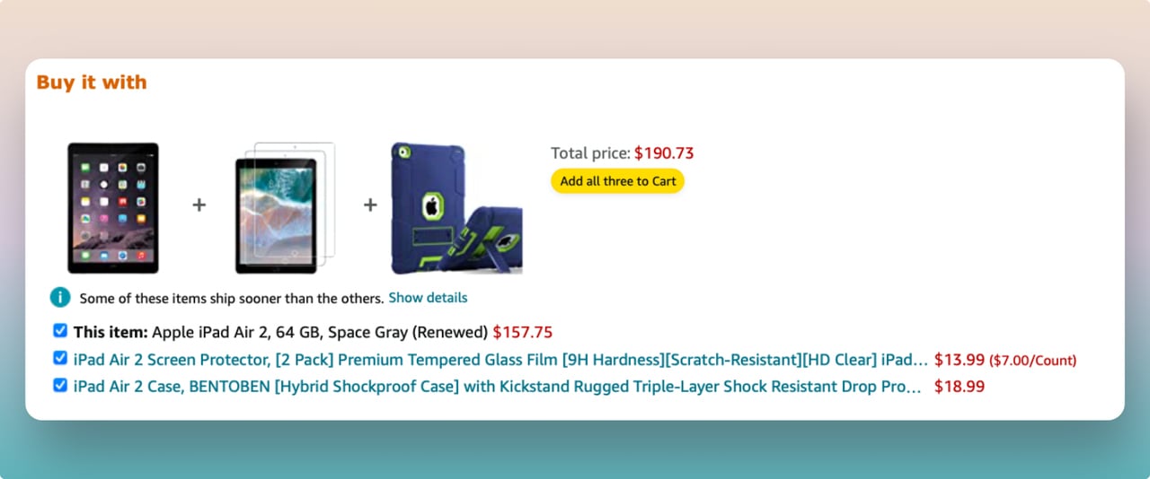 a screenshot of amazon ipad product bundling example as a black Friday online marketing strategy