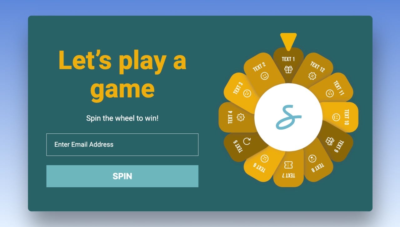 a spin to win wheel email popup example that says "let's play"