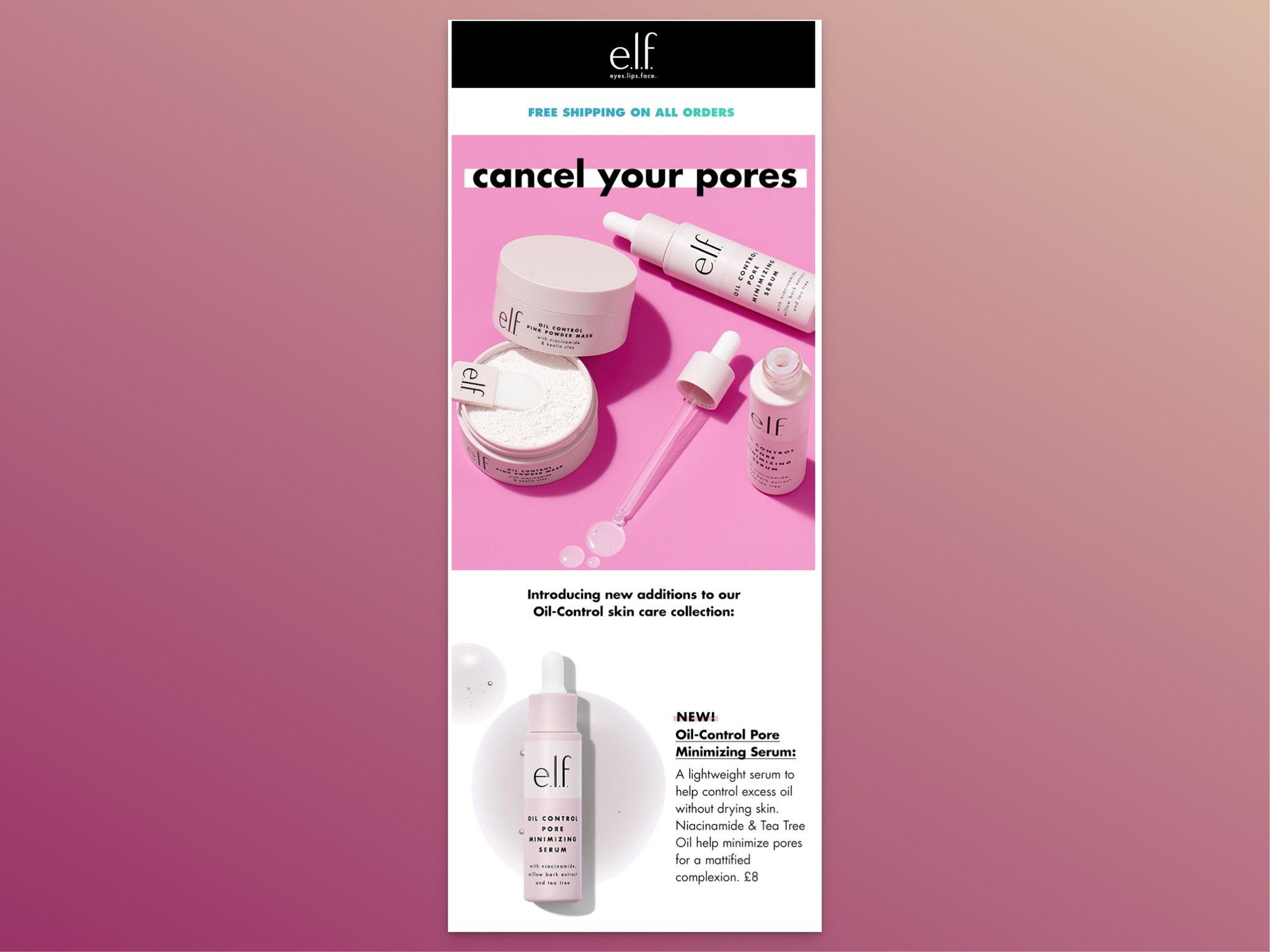 a screenshot of new arrival email from e.l.f. Cosmetics