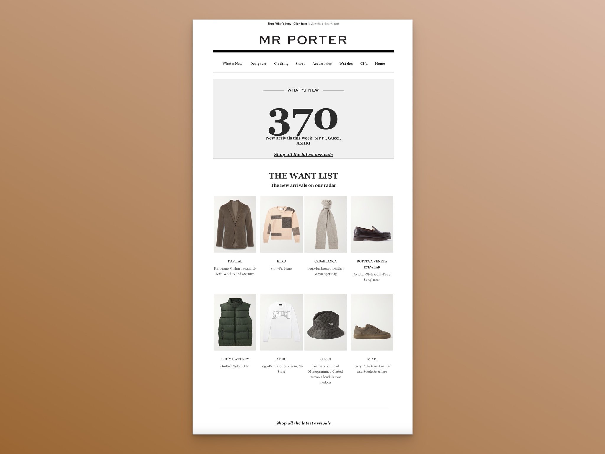 a screenshot of new arrival email from Mr. Porter