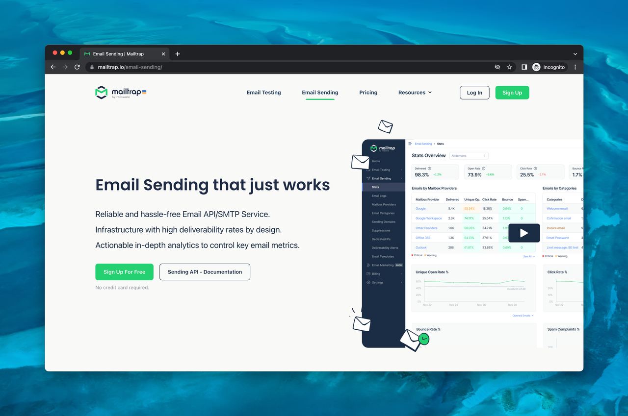 Mailtrap-email-sending-page