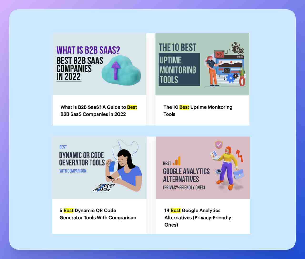 an image with 4 different popupsmart blog post headlines and cover images that include the trigger word "Best" in all of them