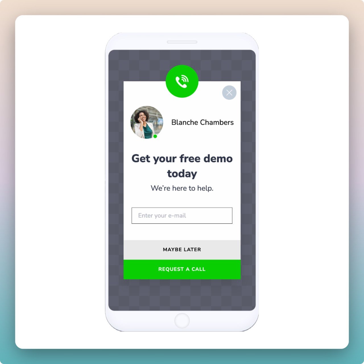 a mobile popup template example that is offering a free demo