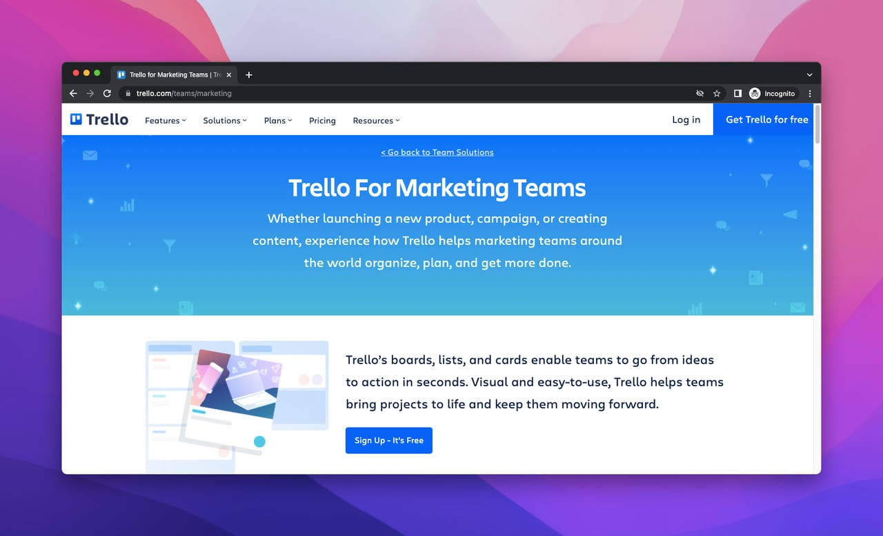 screenshot of Trello's landing page