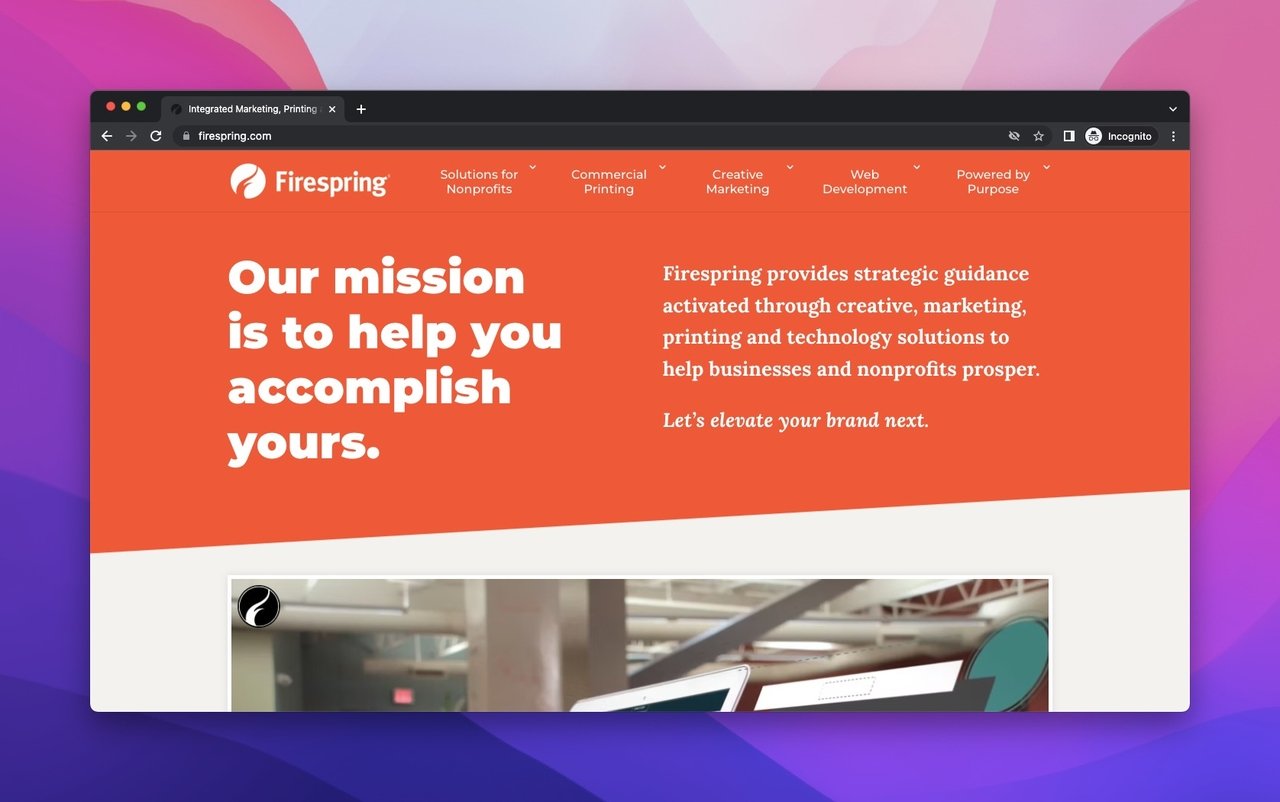 the webpage of FireSpring which is a website builder for nonprofit organizations