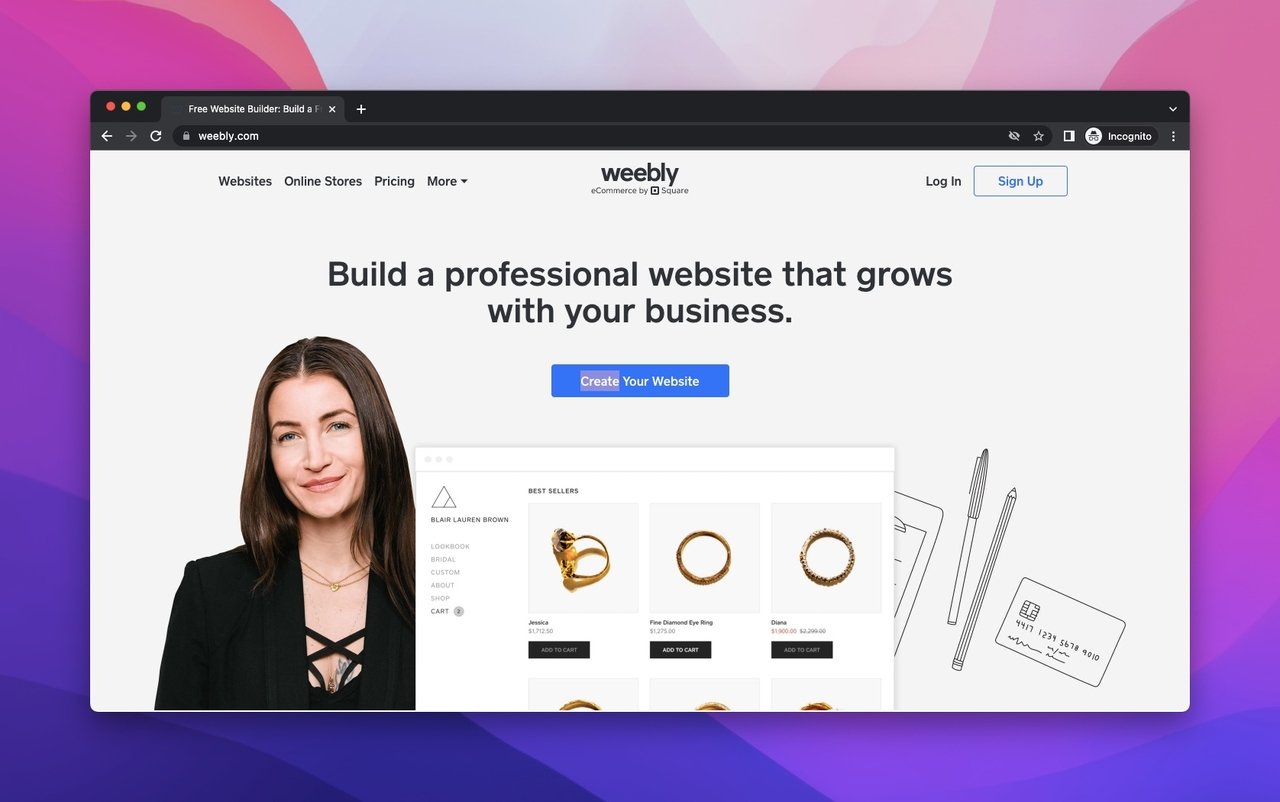 the webpage of Weebly, which is a website builder for nonprofit organizations