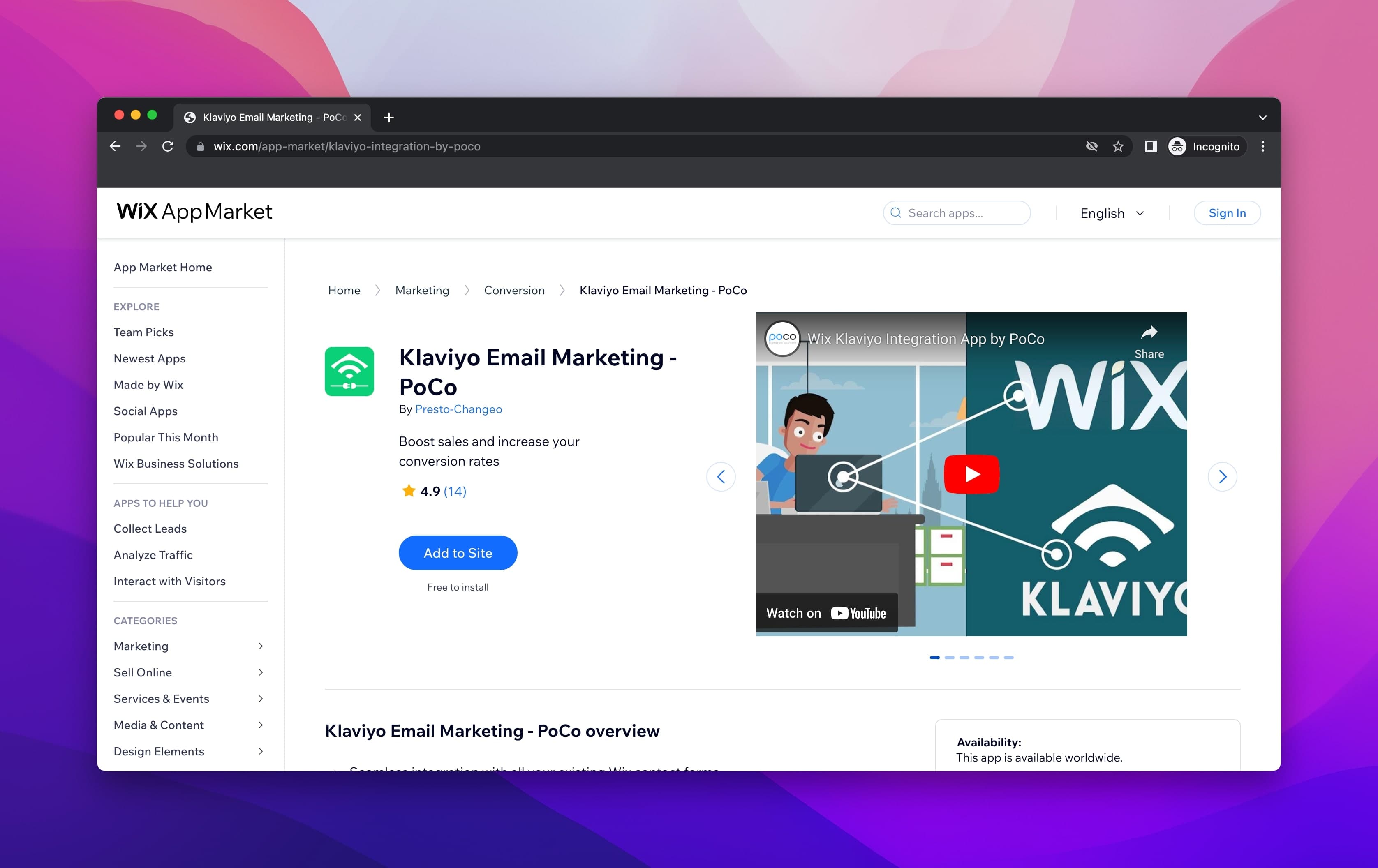 Klaviyo Email Marketing app on the Wix App Market