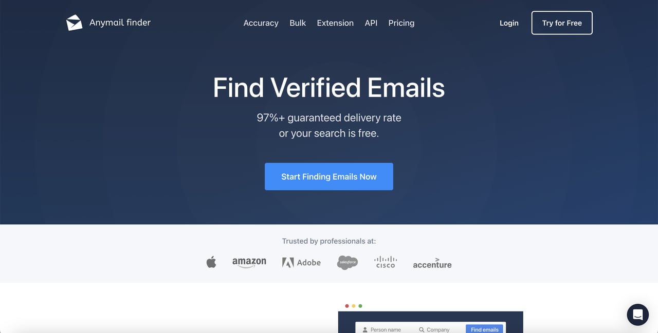 Anymail finder homepage