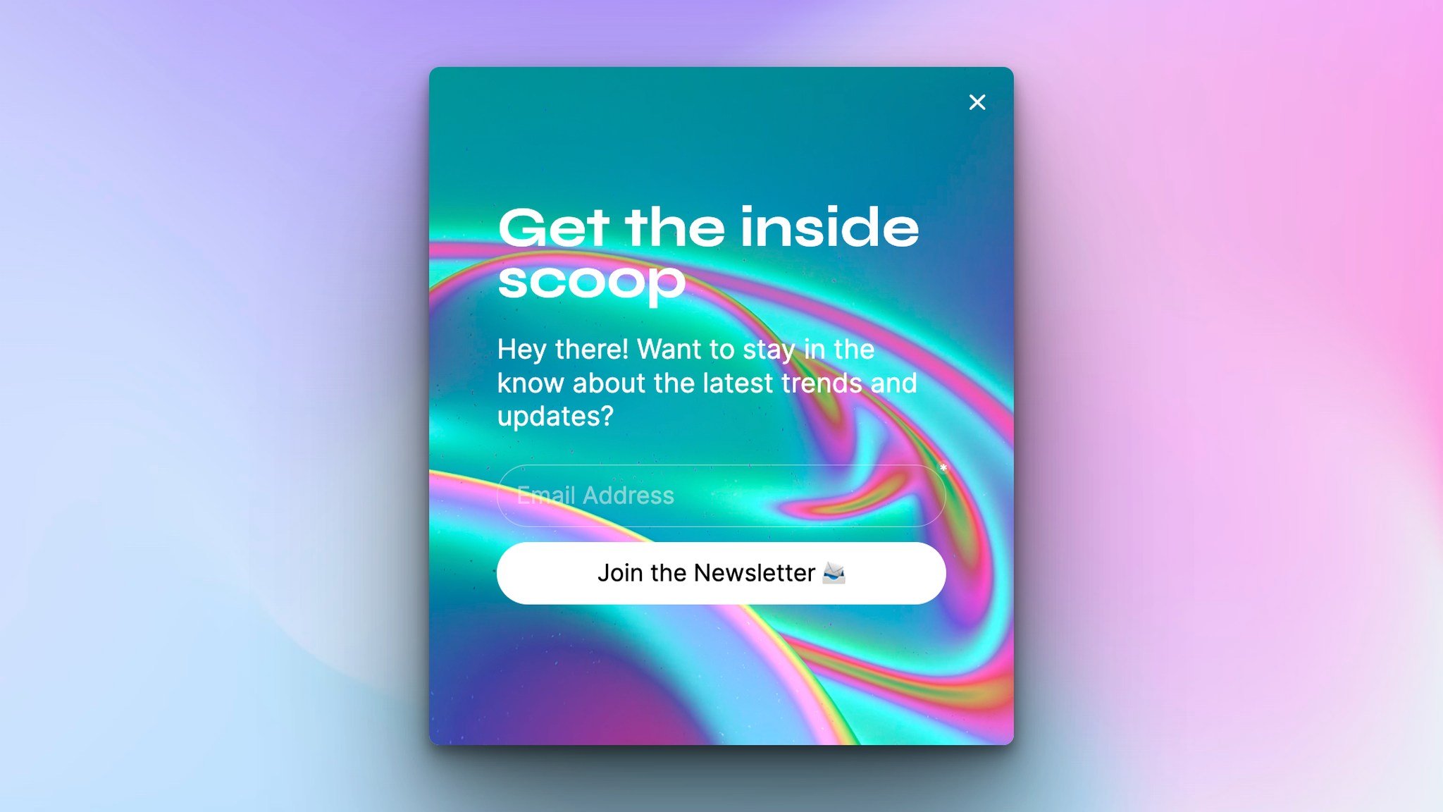 lead magnet popup with a colorful background and a text offering tips followed by a submit button