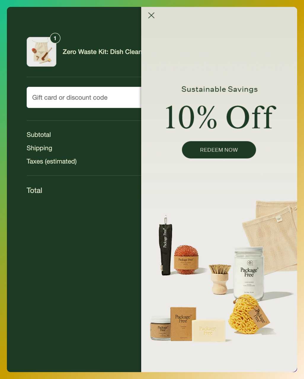 a screenshot of a cart abandonment popup example from packagefreeshop on the check out page