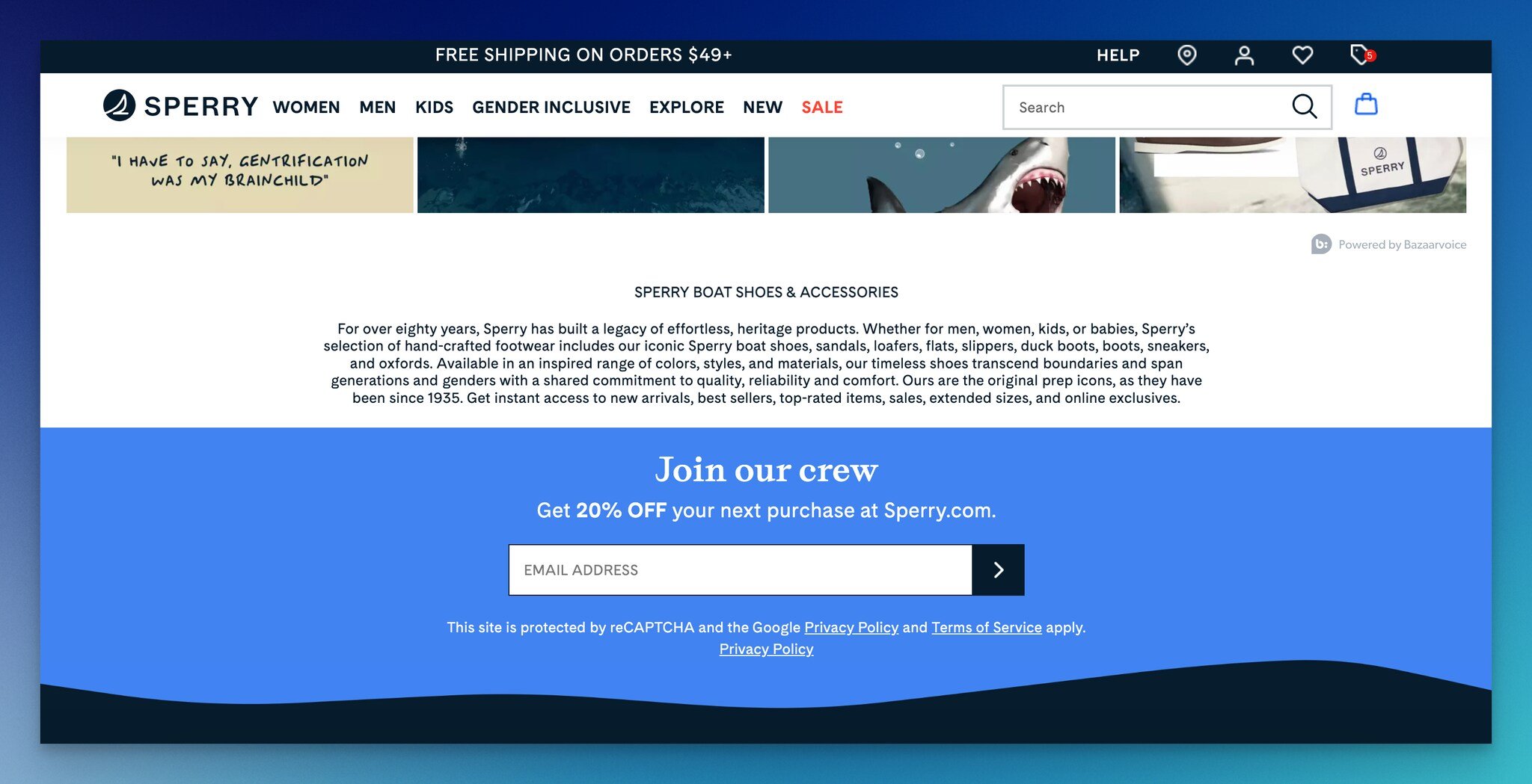 Sperry's lead generation form example that includes a discount for the next purchase