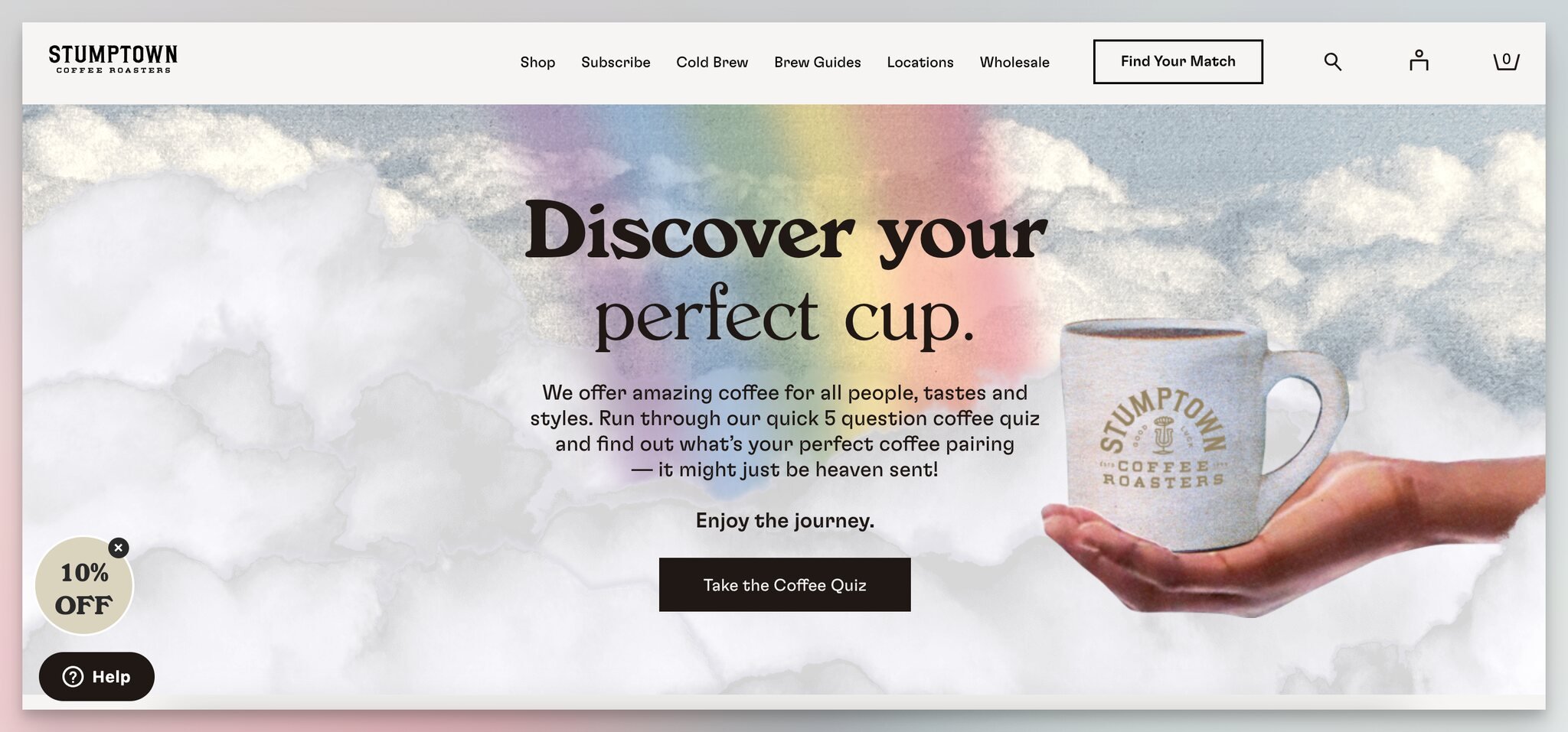 Stumptown Coffee's first step of a coffee recommendation quiz, which is a lead generation form example