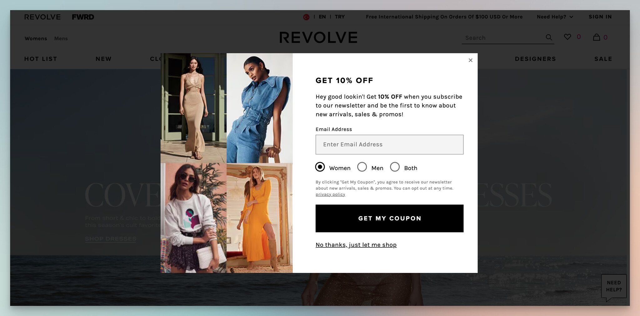 Revolve's lead generation form example for segmentation