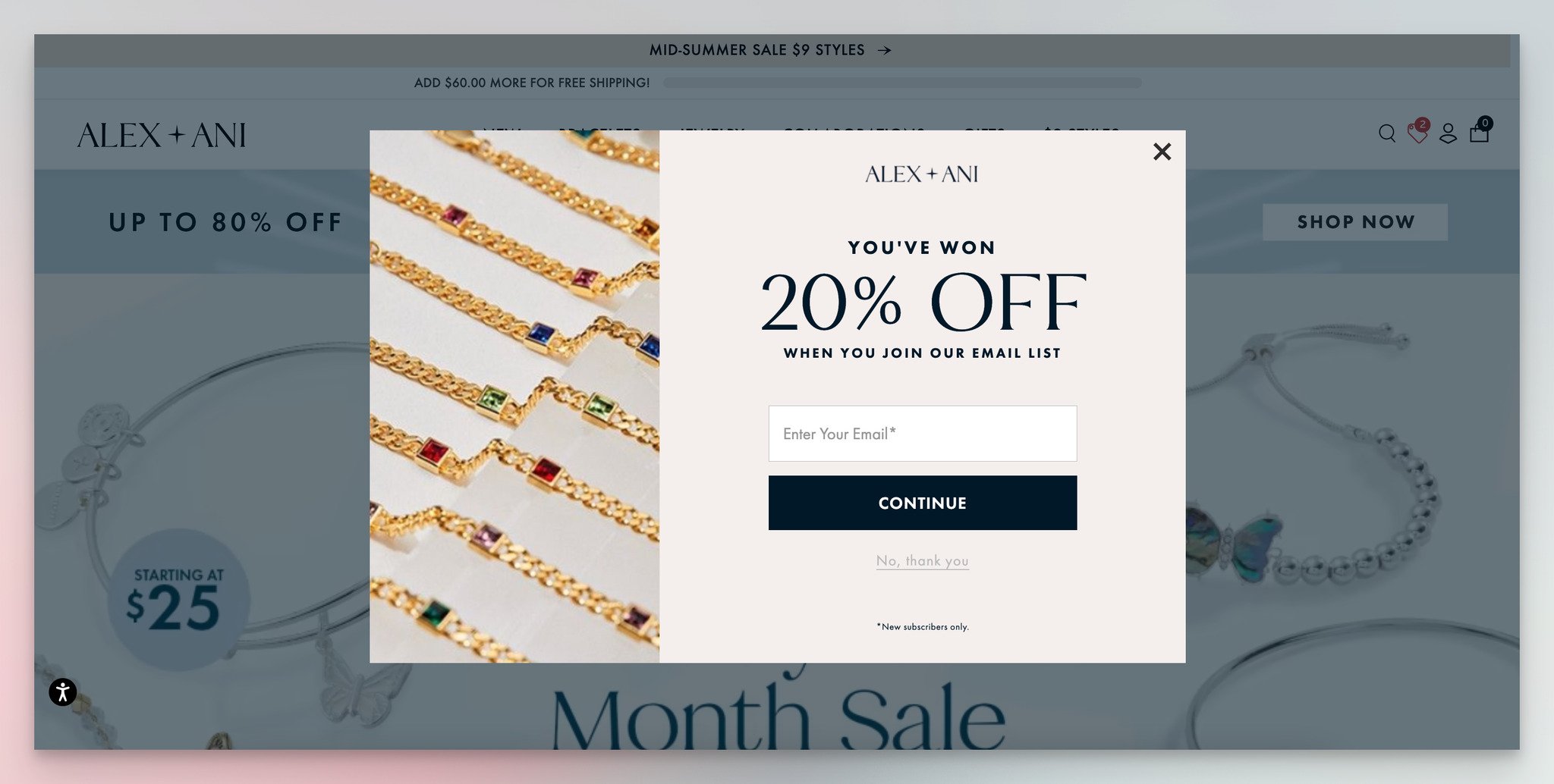 Alex and Ani's second step of the gamification popup example