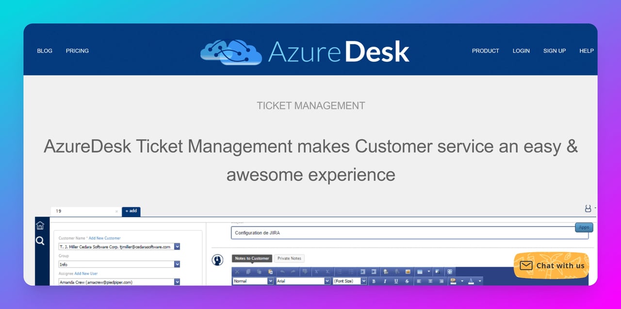 azuredesk-website-screenshot-showing-content-about-customer-service-lead-generation-automation