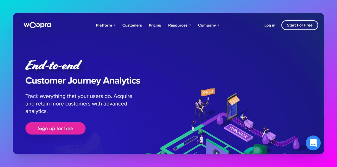 woopra-website-screenshot-with-blue-background-and-analytics-lead-generation-automation