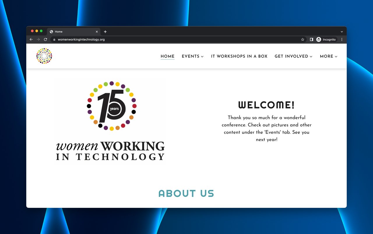 the welcome part of the Women Working in Technology landing page