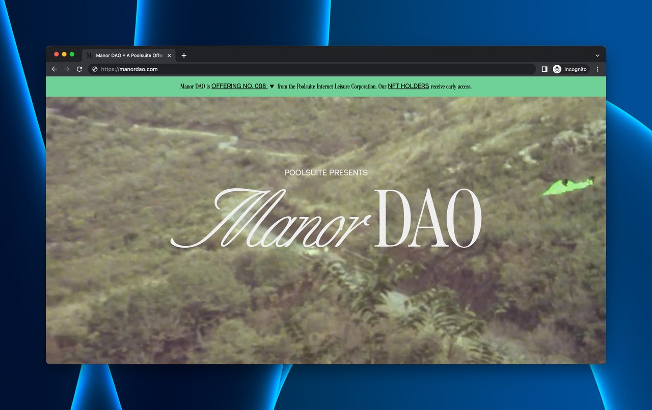 Manor DAO's landing page with a sample image