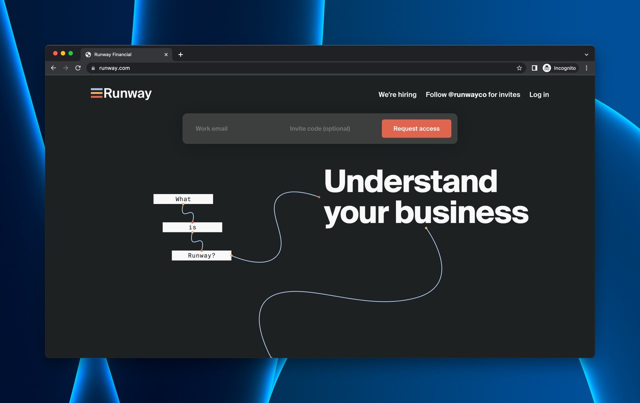 the landing page of Runway Financial