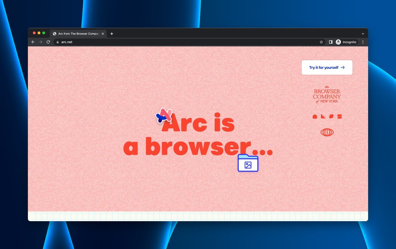 Arc browser's landing page which has a pink background