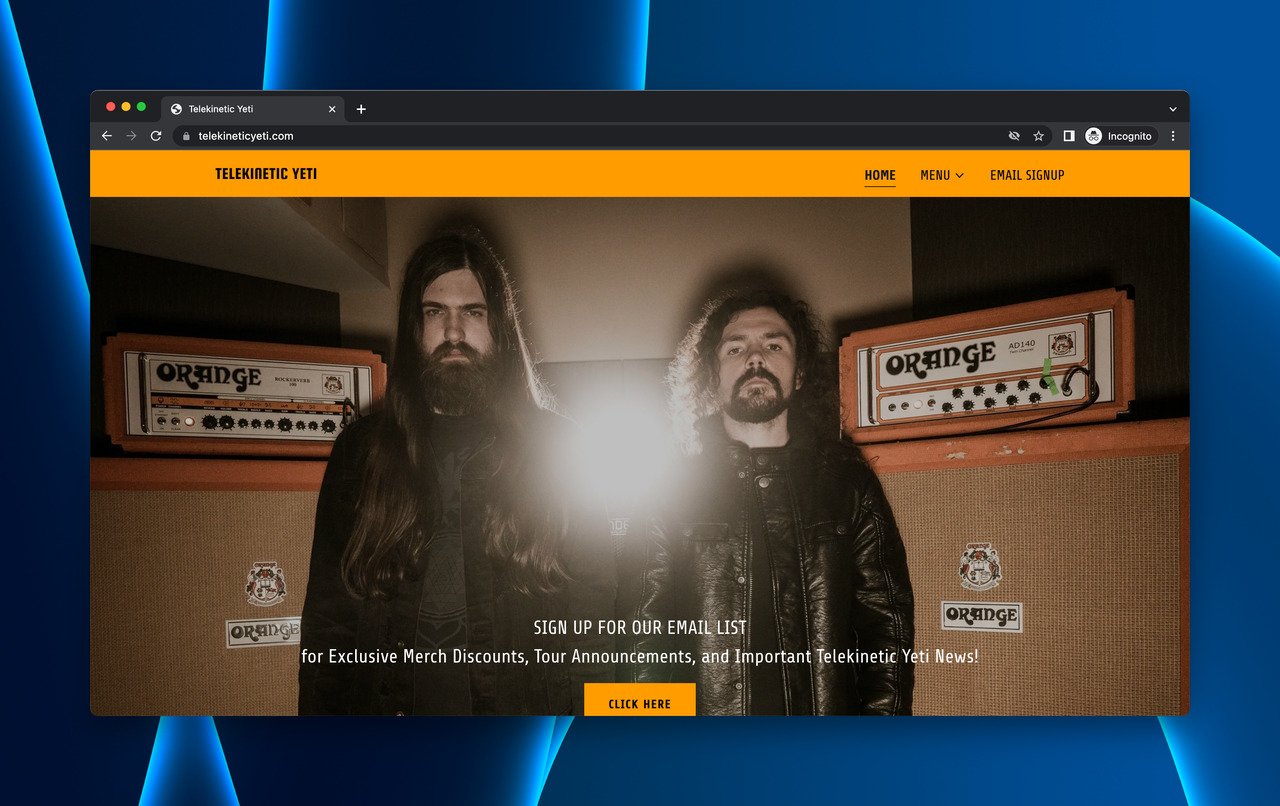 the landing page of Telekinetic Yeti which is a music band