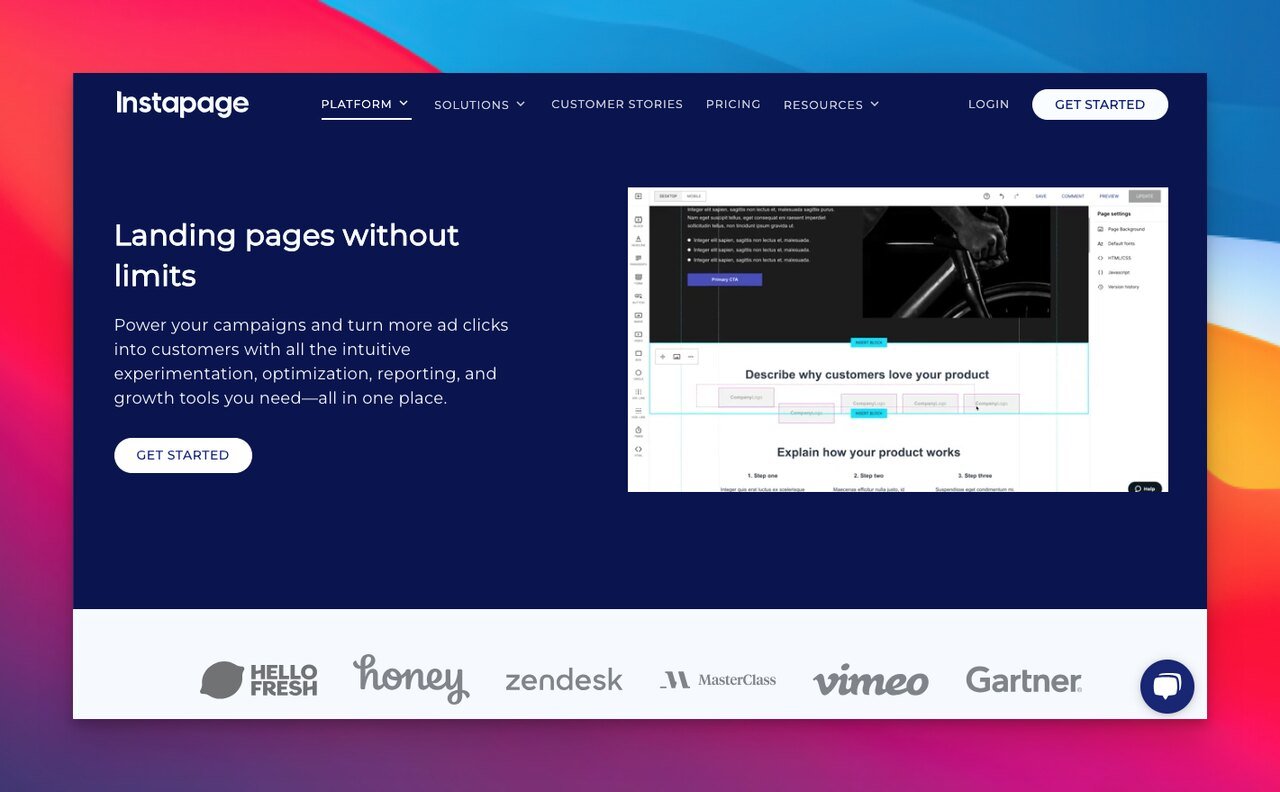 instapage landing page builder homepage