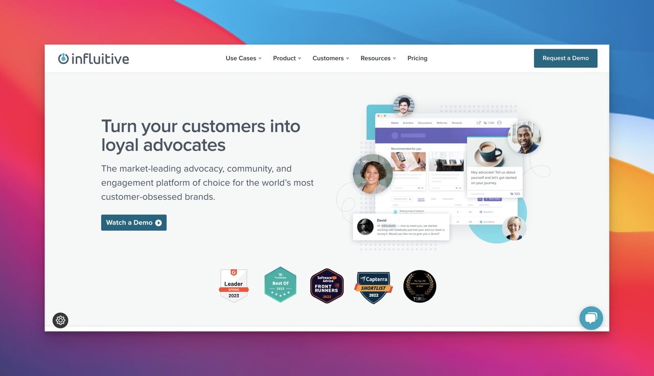 Influitive community management tool homepage