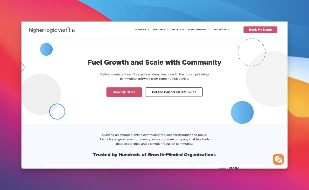 Higher logic vanilla community management tool homepage