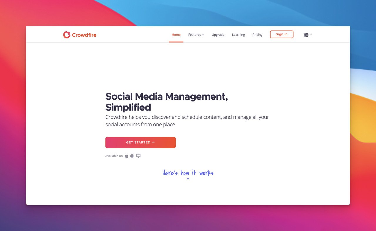 Crowdfire community management tool homepage